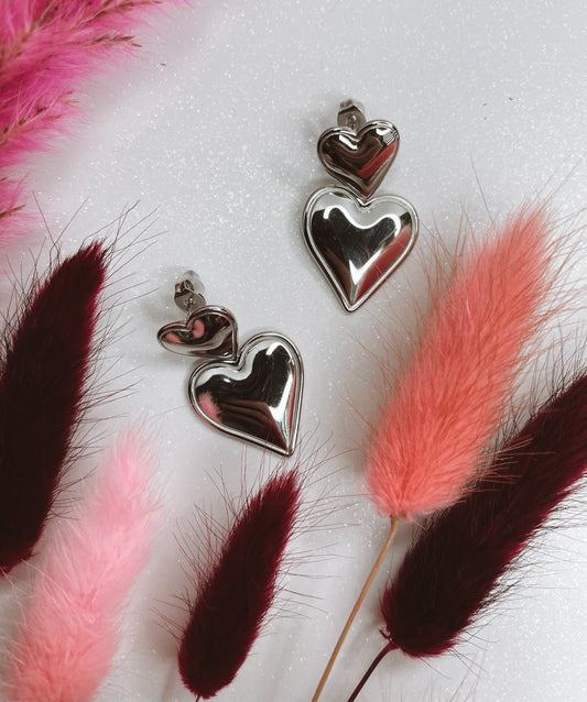 Boucles d'oreilles pendantes coeur - Argent