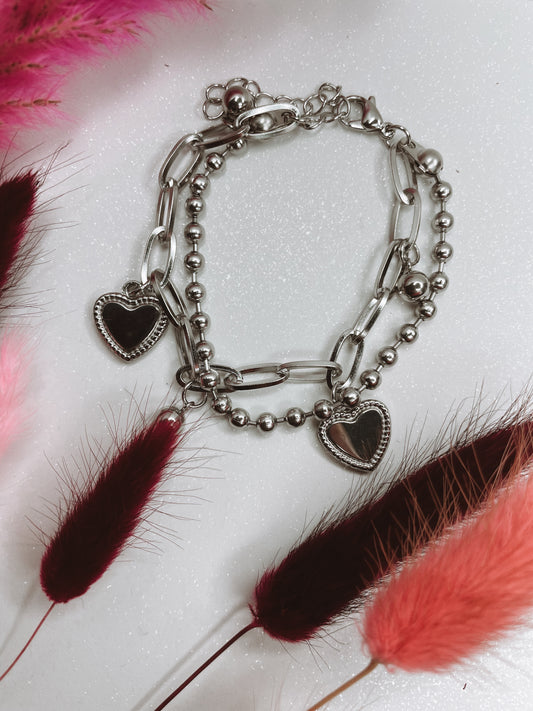 Bracelet double coeur - Argent