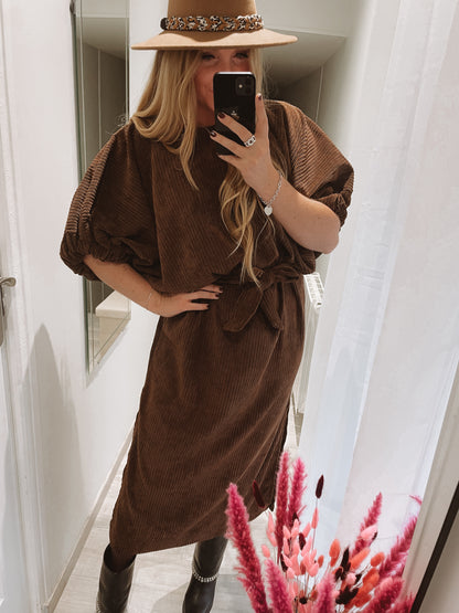 Robe longue velours côtelé - Marron