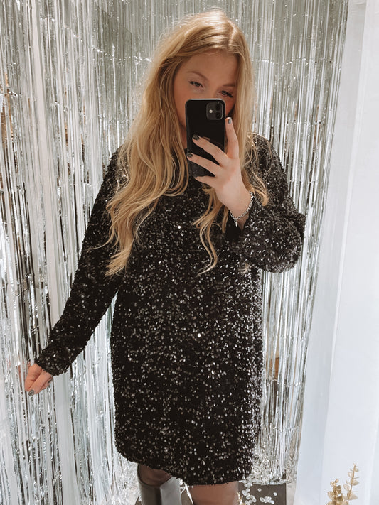 Robe droite à sequins - Noir