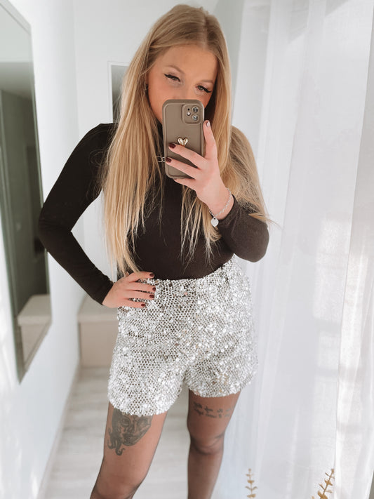 Short tweed et sequins - Argent