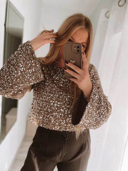 Top à sequins - Marron