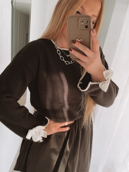 Pull noeuds velours manches - Noir