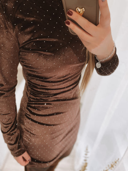 Robe à strass velours - Chocolat