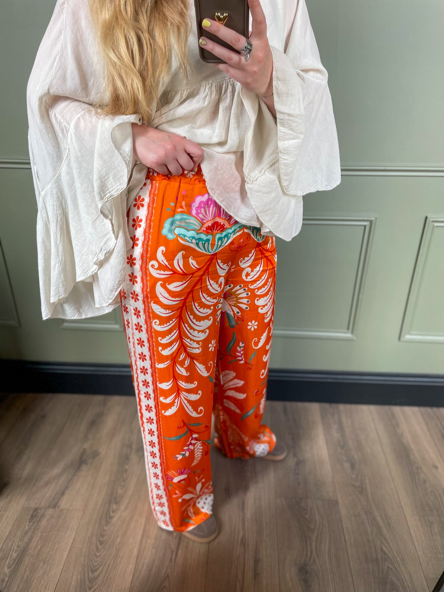 Pantalon fluide à motifs - Orange
