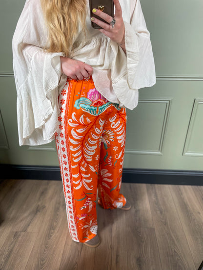 Pantalon fluide à motifs - Orange