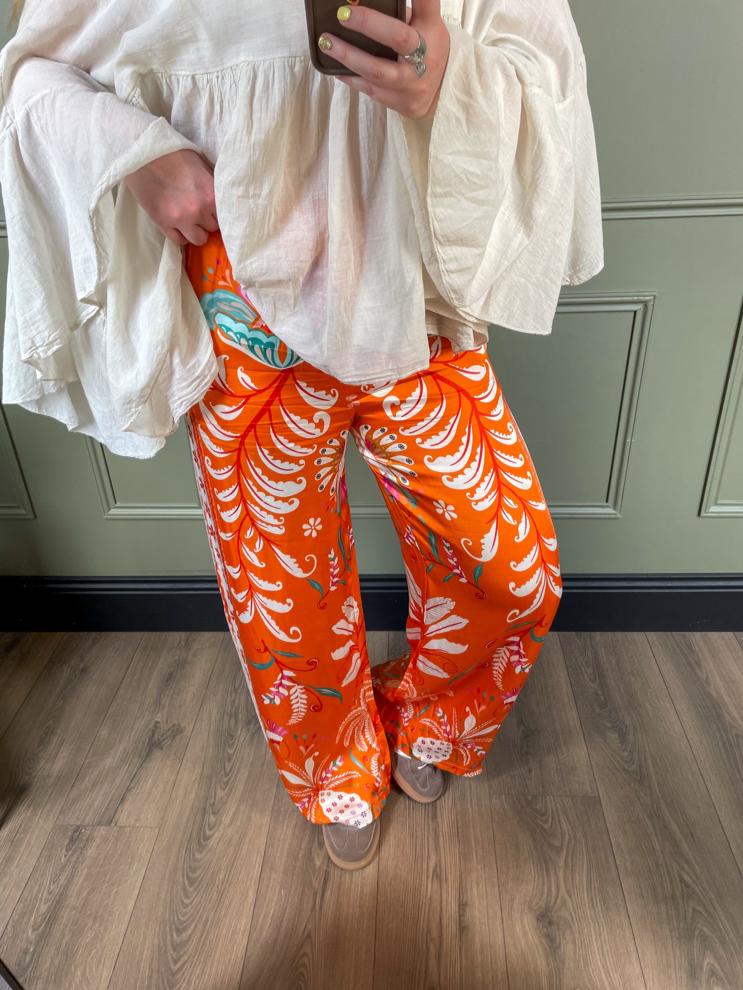 Pantalon fluide à motifs - Orange