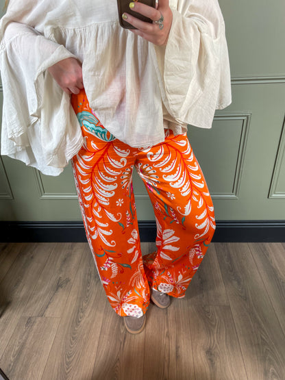 Pantalon fluide à motifs - Orange